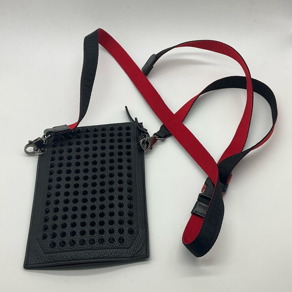 Christian Louboutin Black Crossbody Messenger Bag with Red Strap